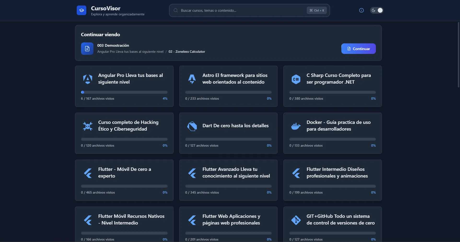 CursoVisor - Aplicación de escritorio para visualizar cursos descargados de forma local.